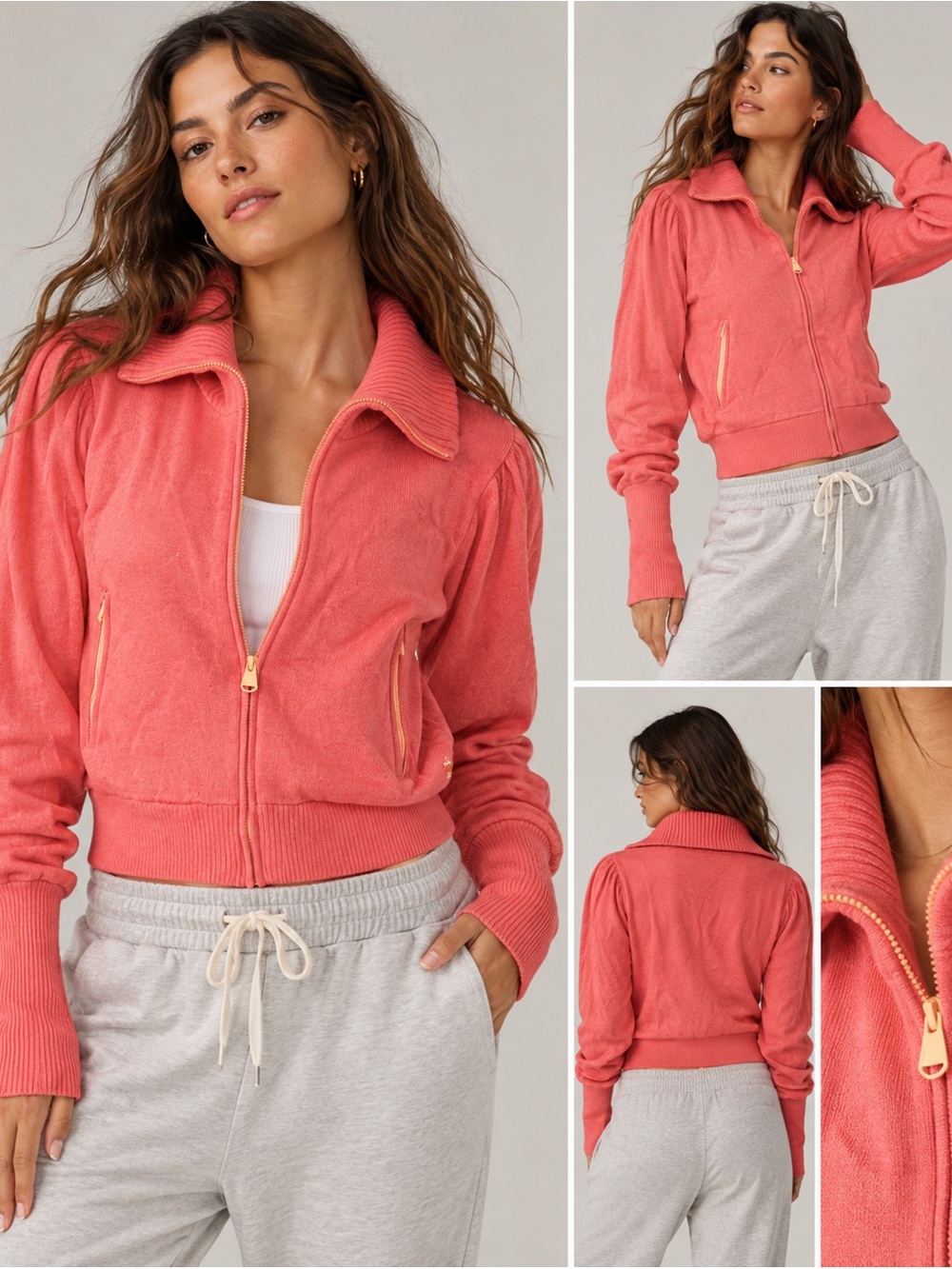 Free People Movement Zip Front Cropped Jacket in Pink Size Large NWOT